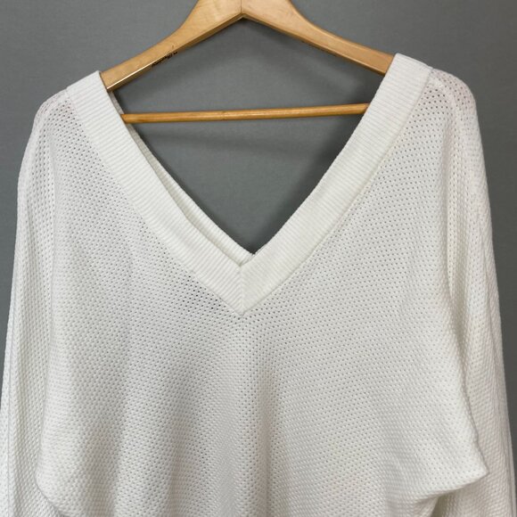 Express Batwing Sweater White Open Knit Women Size Small V-Neck Dolman Slouchy - Picture 6 of 11